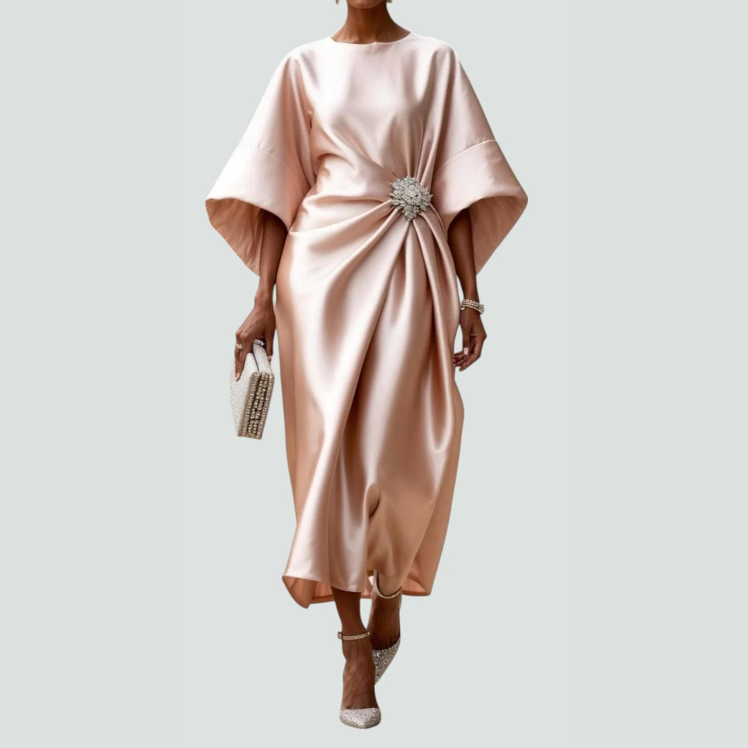 Abito Midi Donna con Maniche Pipistrello Drappeggiato