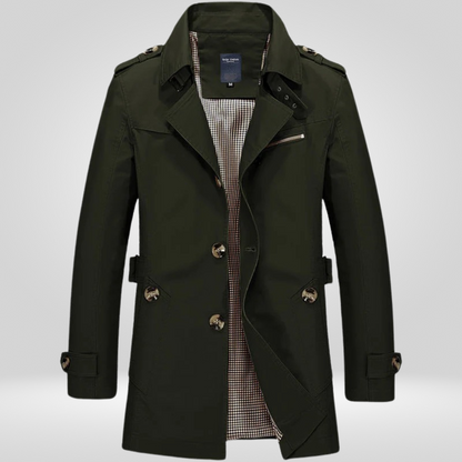 Trench Coat Uomo Classico Lunghezza Media Taglio Strutturato