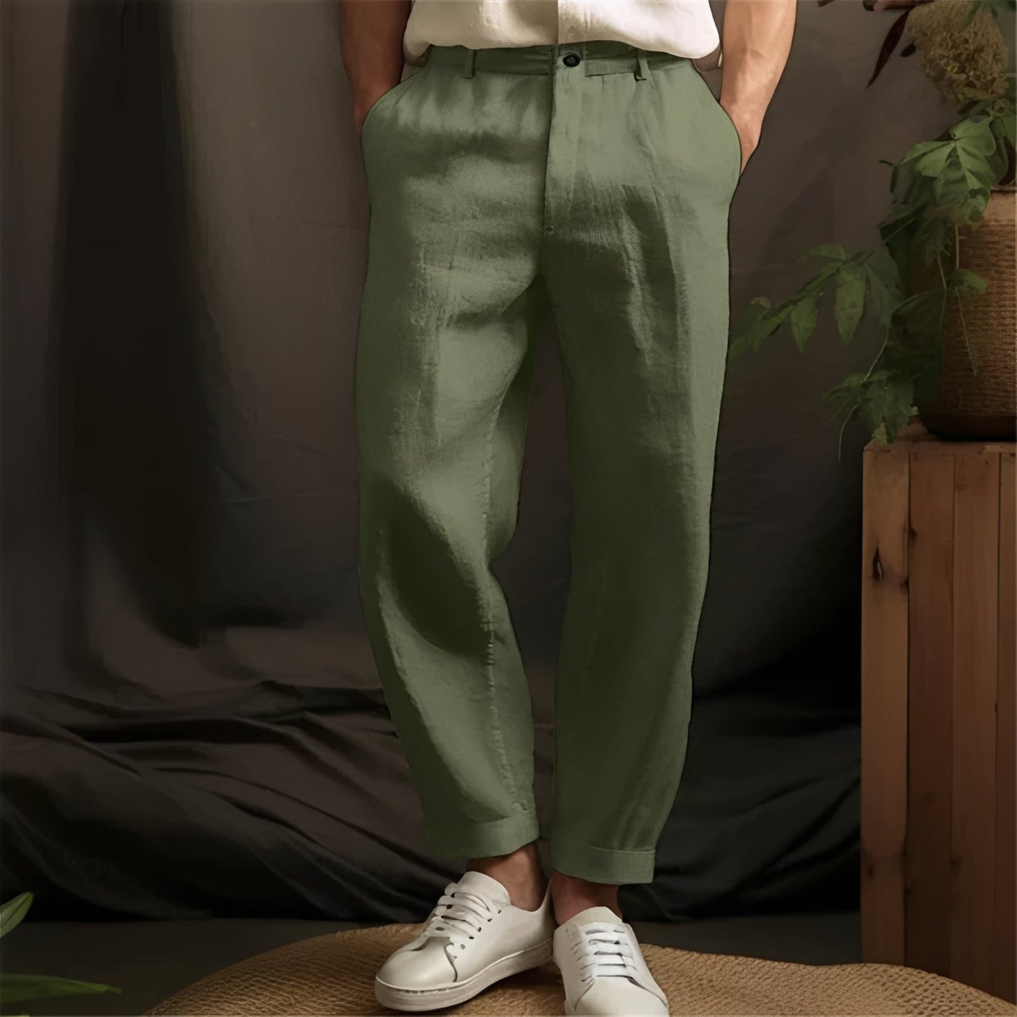Pantaloni Uomo Cotone Vestibilità Dritta Casual