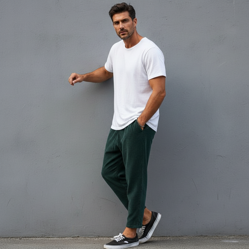 Pantaloni Uomo con Elastico Vita Lunghezza Caviglia