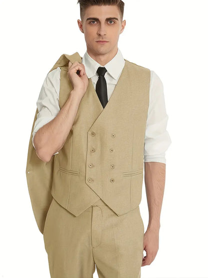 Completo Business Uomo Blazer Gilet e Pantaloni Taglio Classico