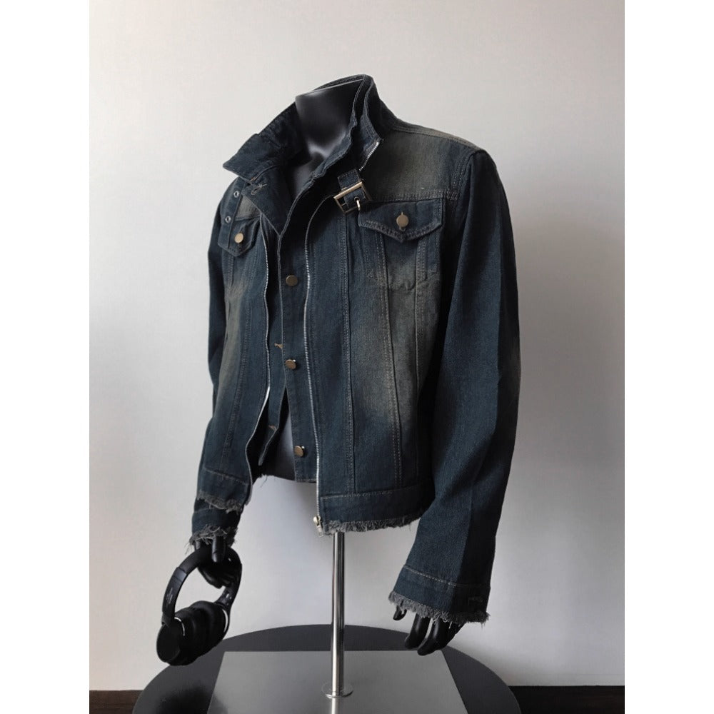 Jeansjacke Unisex con Orlo Sfrangiato Vestibilità Regular