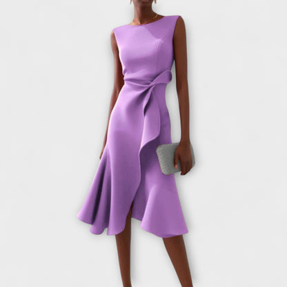Abito Midi Donna Elegante Senza Maniche con Ruches
