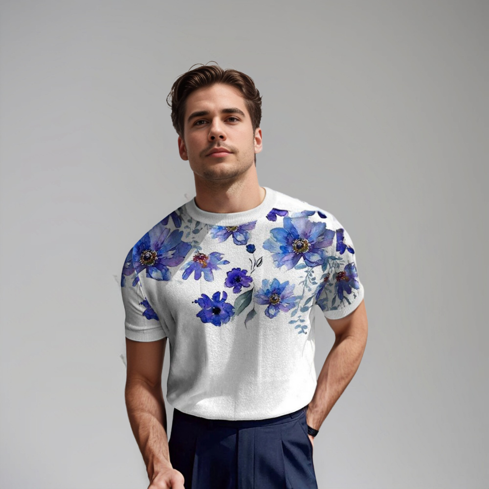 Camicia Uomo Manica Corta Motivo Floreale