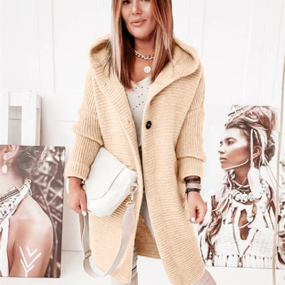 Cardigan Donna con Cappuccio Effetto Cashmere Elegante