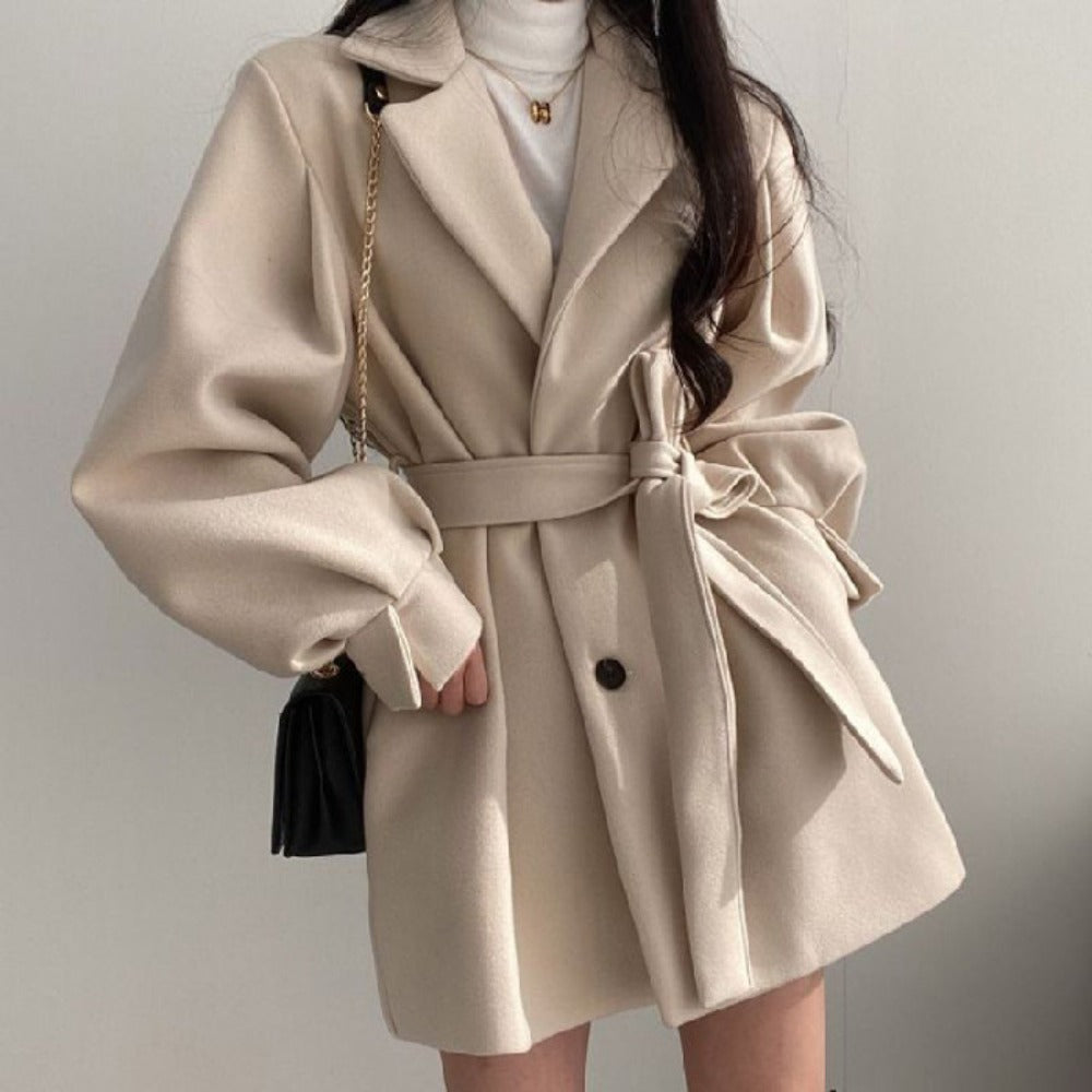 Cappotto Donna con Cintura e Maniche Lunghe Classico