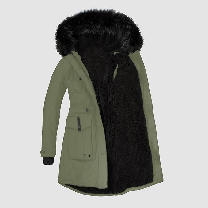 Giacca Invernale Donna Lunga con Bordo in Ecopelliccia