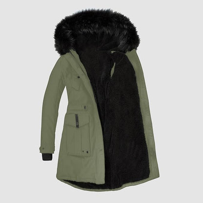 Giacca Invernale Donna Lunga con Bordo in Ecopelliccia
