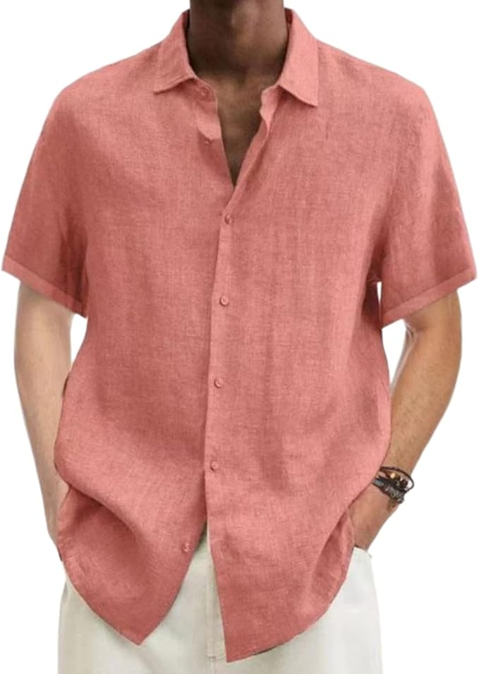 Camicia Uomo Lino Manica Corta Casual