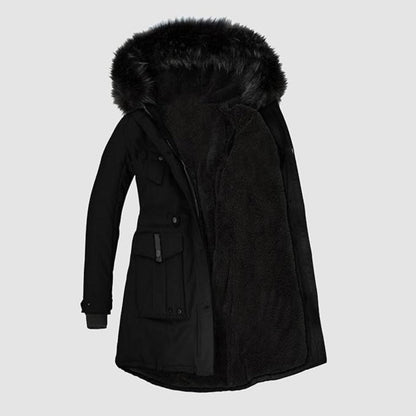 Giacca Invernale Donna Lunga con Bordo in Ecopelliccia