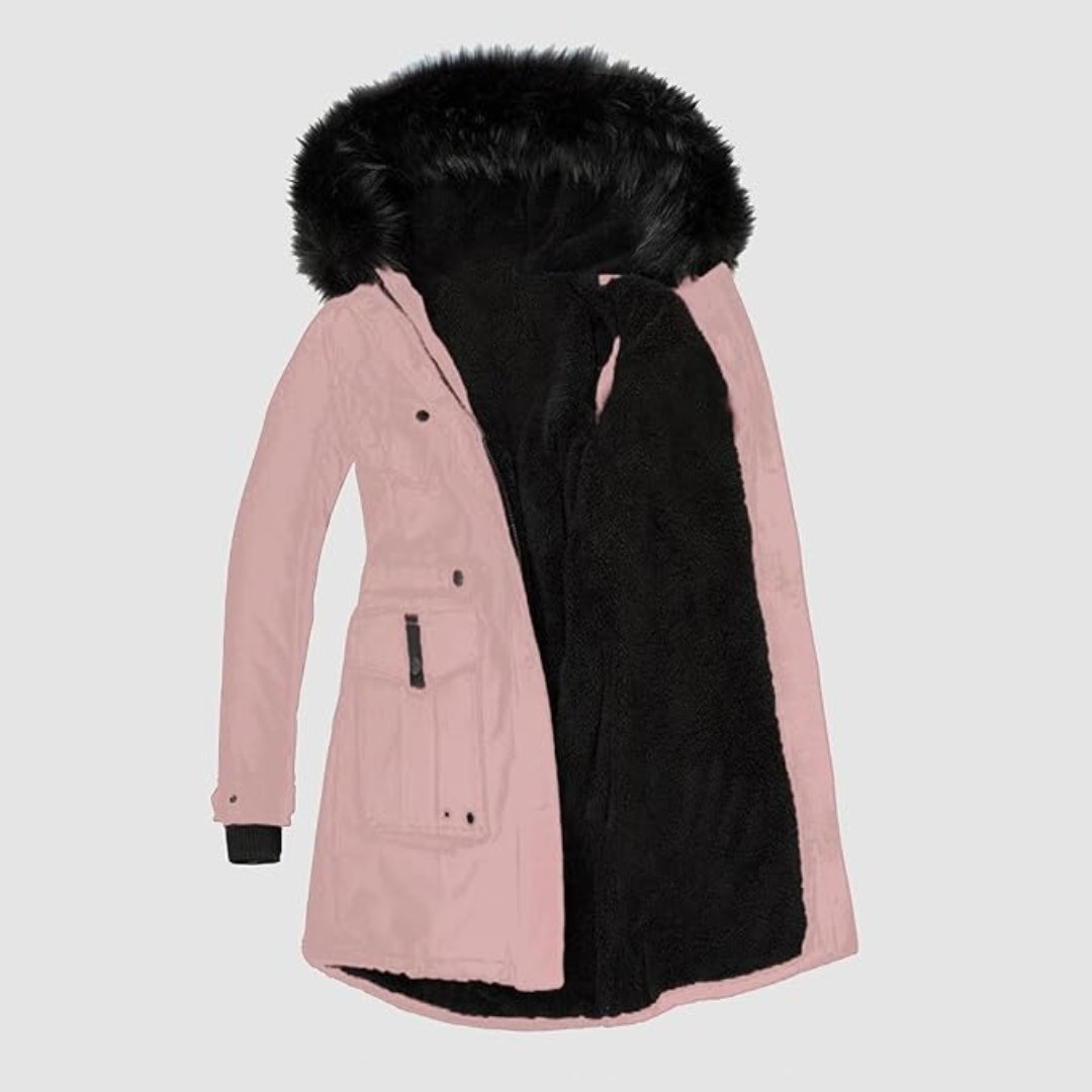 Giacca Invernale Donna Lunga con Bordo in Ecopelliccia