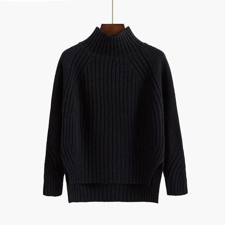 Maglione Donna a Costine Collo Alto Caldo Autunnale Invernale