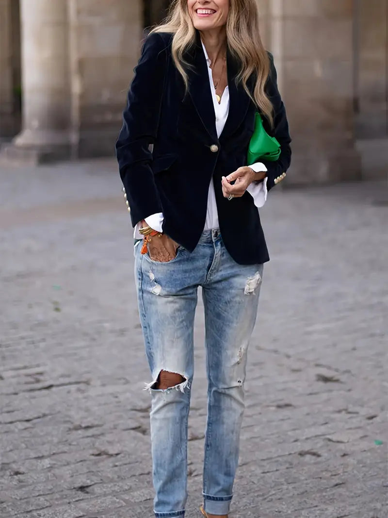 Blazer Donna Monopetto Scollo Classico Vestibilità Slim