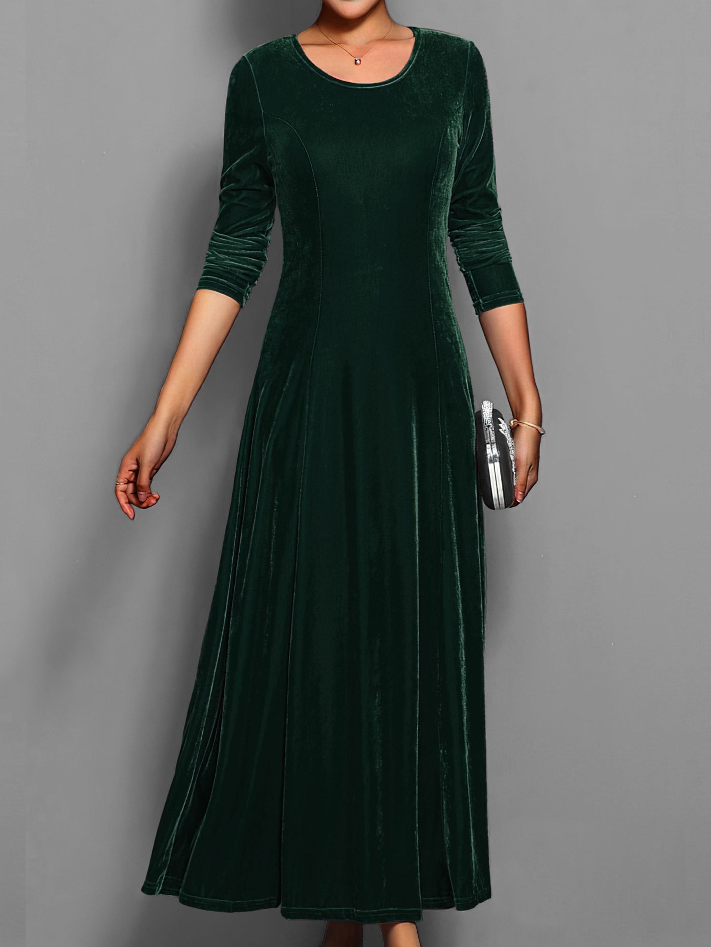 Abito Midi Donna Manica Lunga Casual Elegante Autunnale