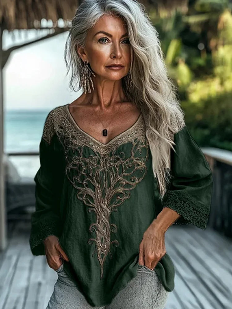 Blusa Donna Vintage Manica Lunga