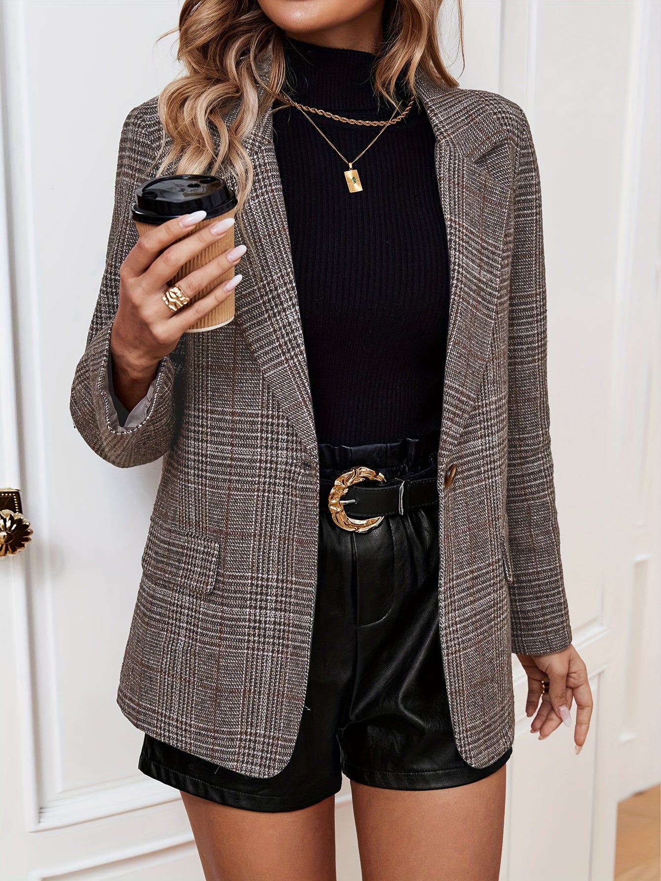 Blazer Donna Elegante in Tessuto a Quadri Vestibilità Classica - Brentozzi