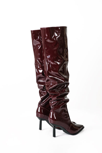 Stivali Donna con Gambale Arricciato in Pelle