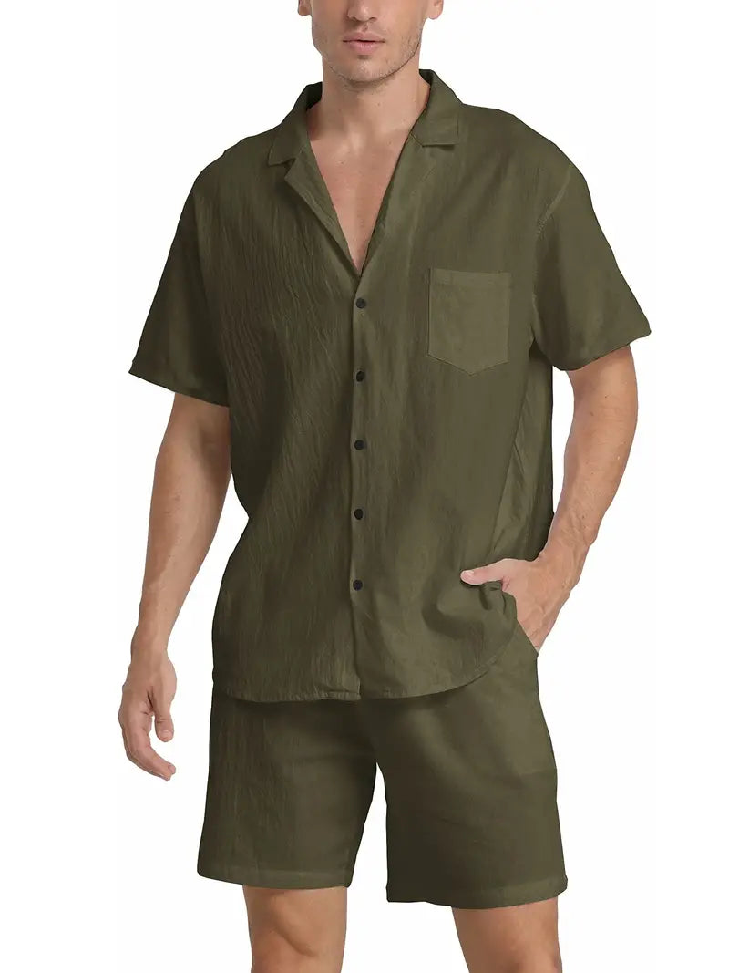 Completo Uomo Camicia Manica Corta con Bottoni e Pantaloncini