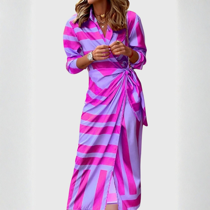 Abito Midi Donna a Righe Stile Portafoglio