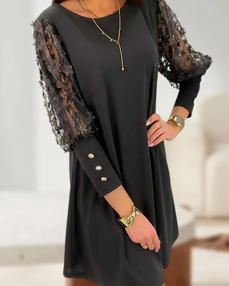 Abito Mini Donna con Maniche in Pizzo Elegante