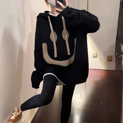 Felpa Donna Oversize Cotone Stampa Smiley Comfort