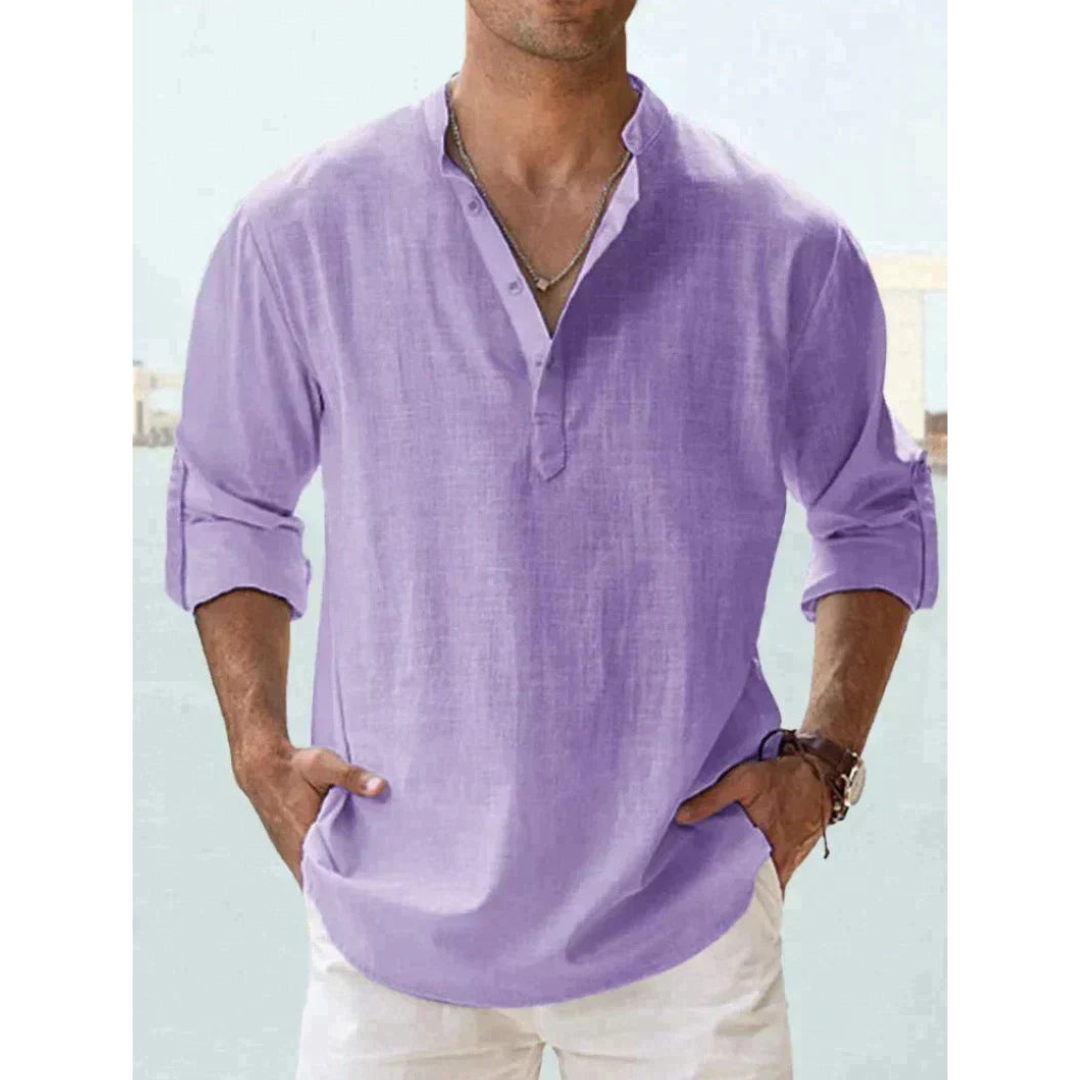 Camicia Uomo Manica Lunga Colletto Coreano