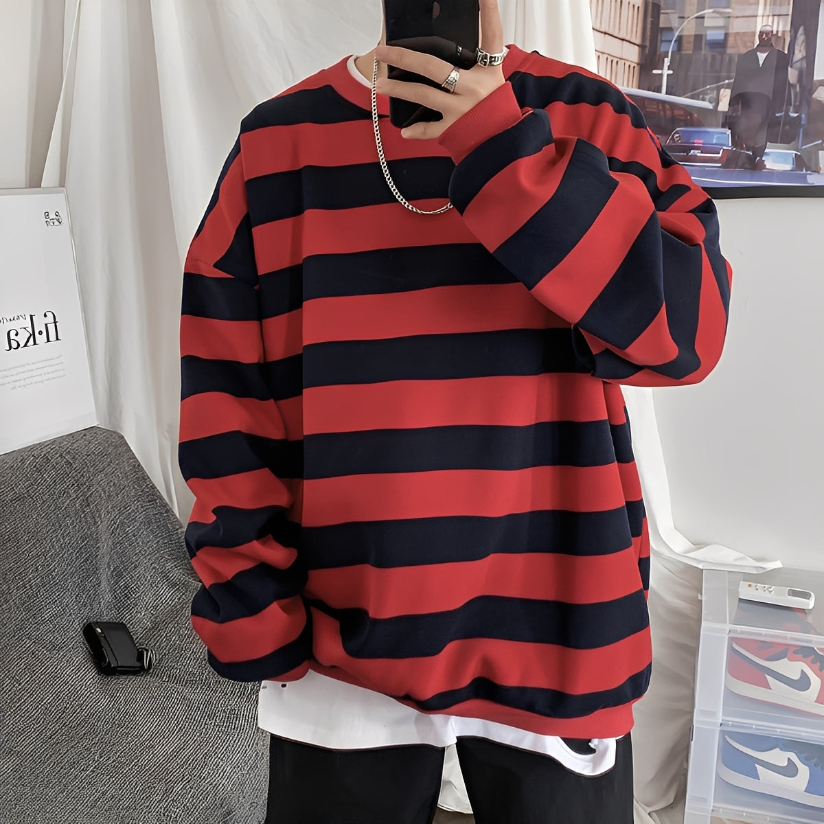 Maglione Uomo Oversize in Maglia a Righe