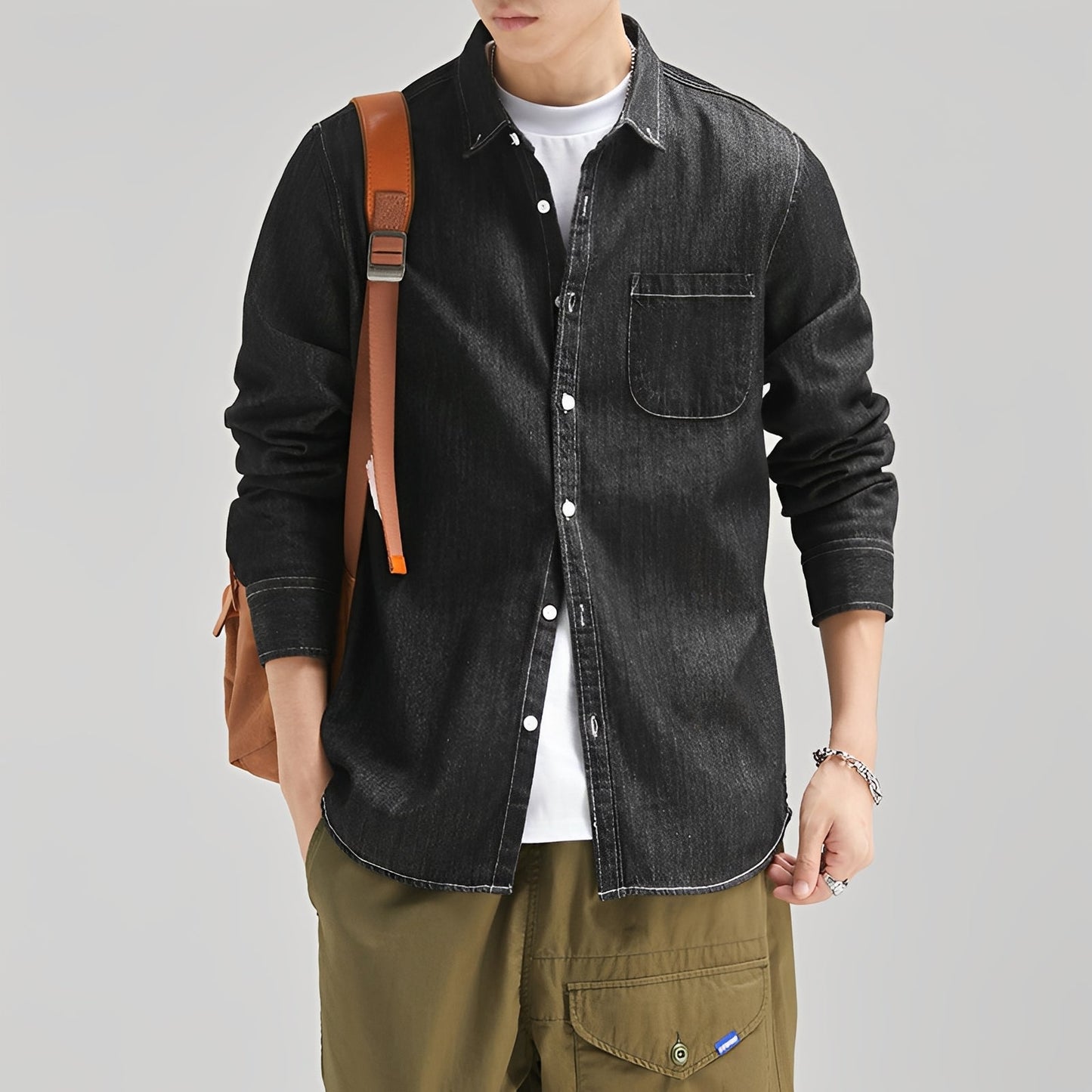 Camicia Jeans Uomo Casual con Tasca Regular Fit