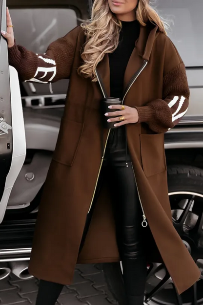 Giacca Donna con Cappuccio e Maniche Maglia Patchwork Autunno Inverno