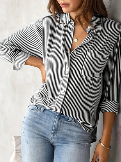 Maglia Donna Manica Lunga in Cotone a Righe Slim Fit
