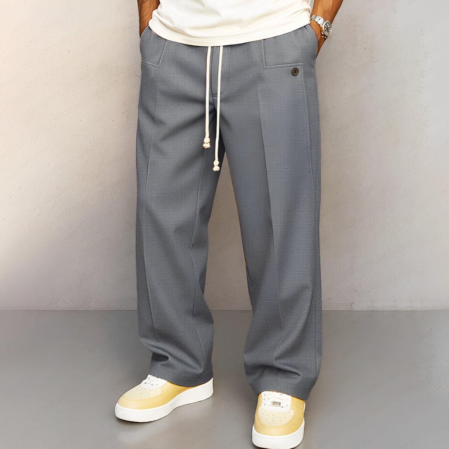 Pantaloni Uomo Comodi Taglio Dritto con Coulisse