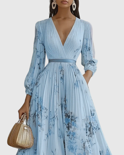 Abito Midi Donna Plissettato Senza Maniche Fantasia Floreale