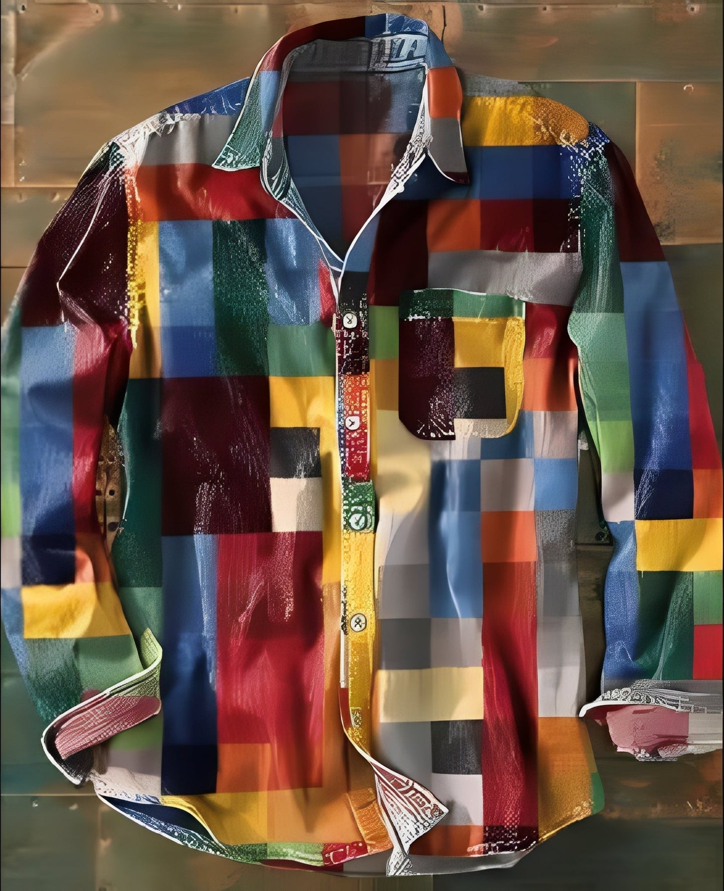 Camicia Uomo Classica Fantasia Manica Lunga