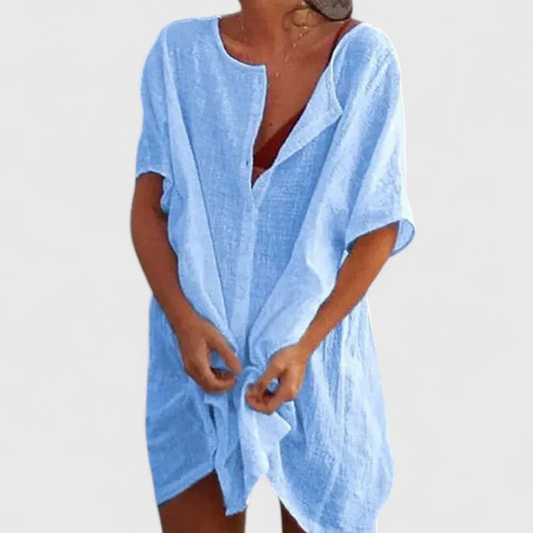Vestito Spiaggia Donna Smanicato Bottoni Vestibilità Ampia