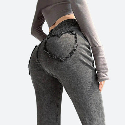 Jeans Donna Vita Alta con Frange a Cuore Taglio Svasato