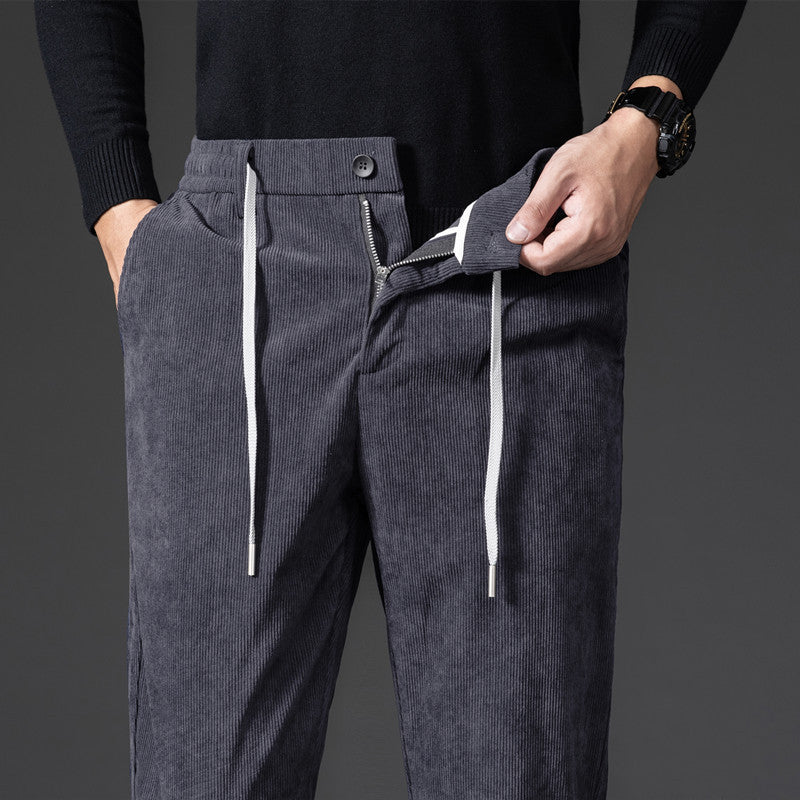 Pantaloni Chino Uomo in Velluto a Coste Vestibilità Comoda