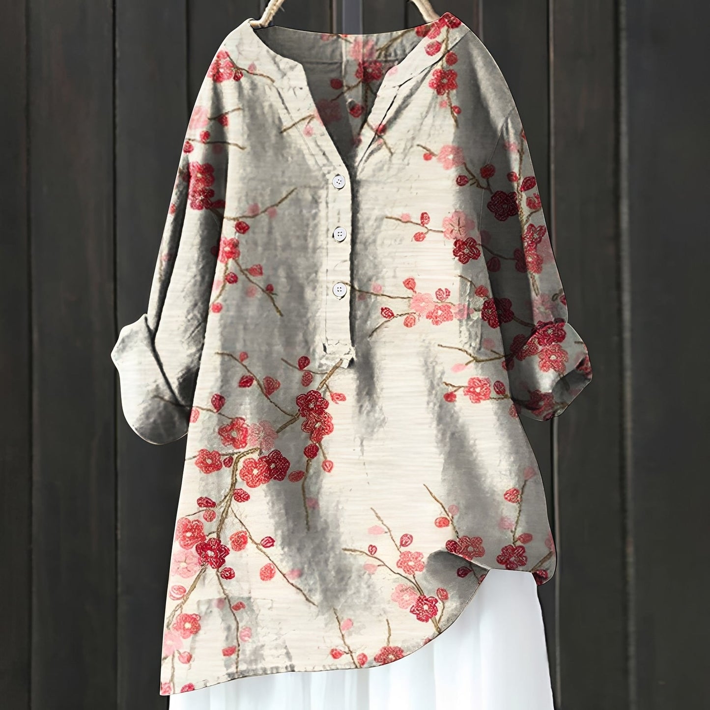 Camicia Donna con Mezza Patta a Fiori Stile Elegante