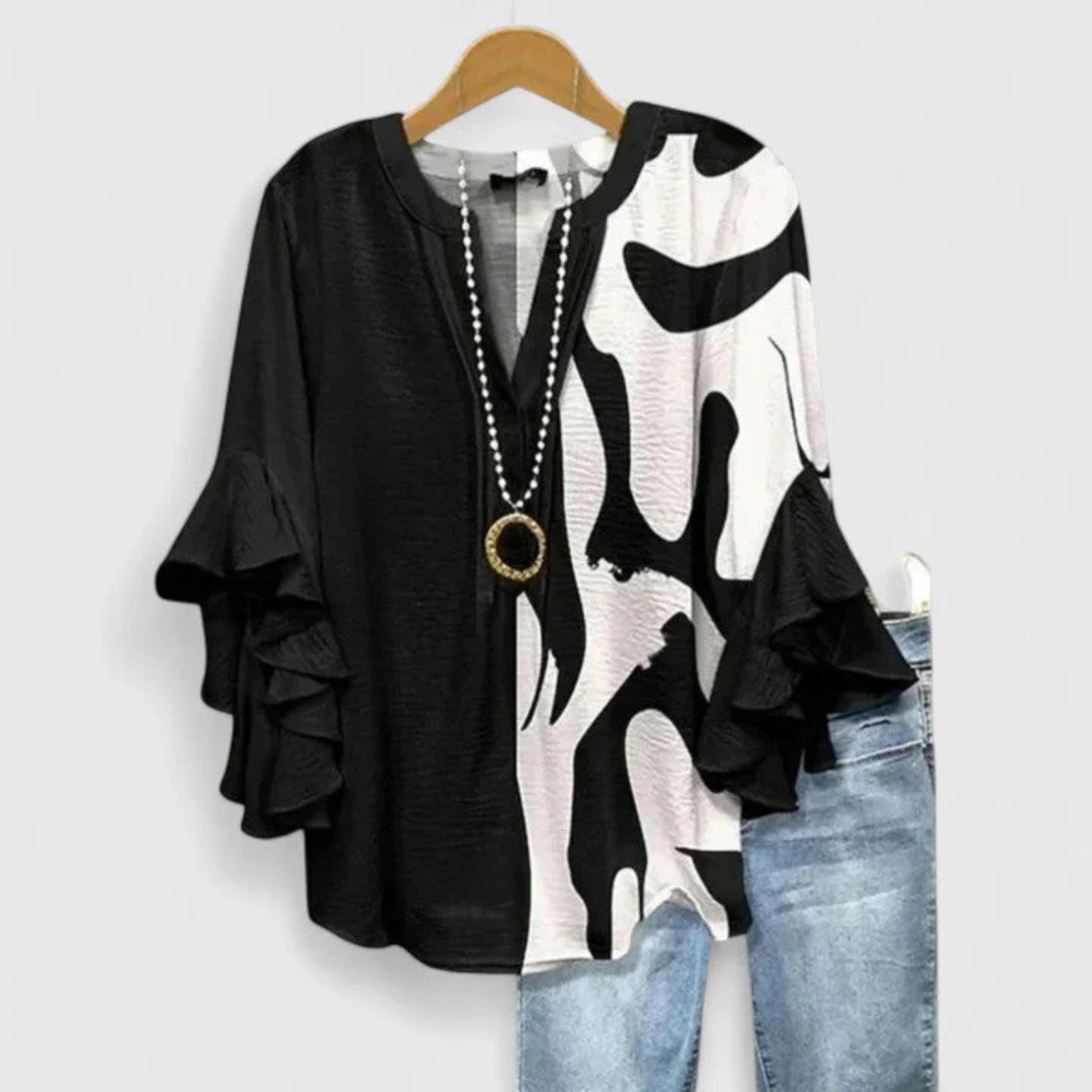 Donna Casual con Stampa Floreale e Maniche a Volant