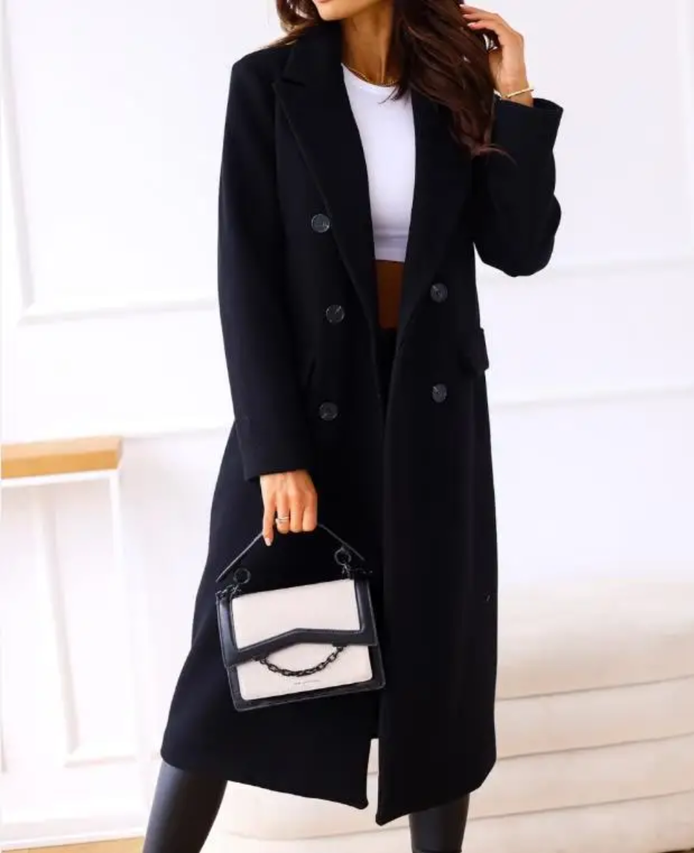 Trenchcoat Donna Elegante in Tessuto Sagomato Manica Lunga
