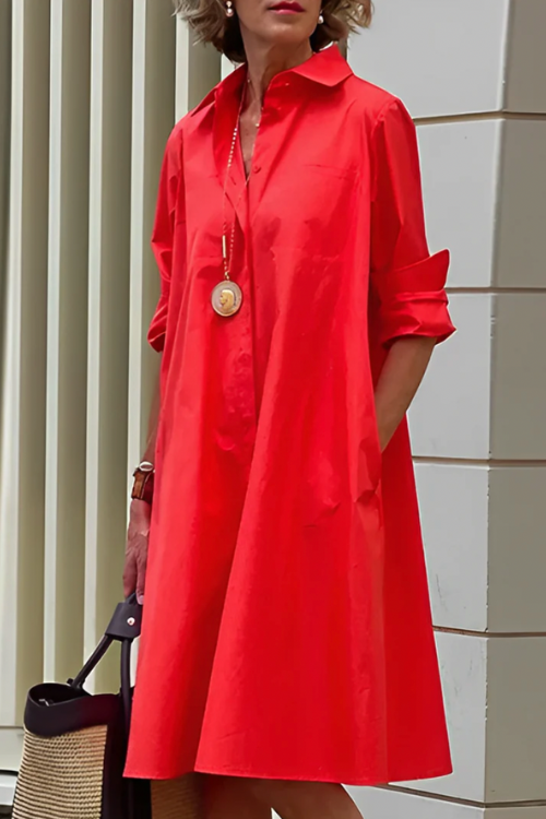Abito Midi Donna Camicia Manica Lunga