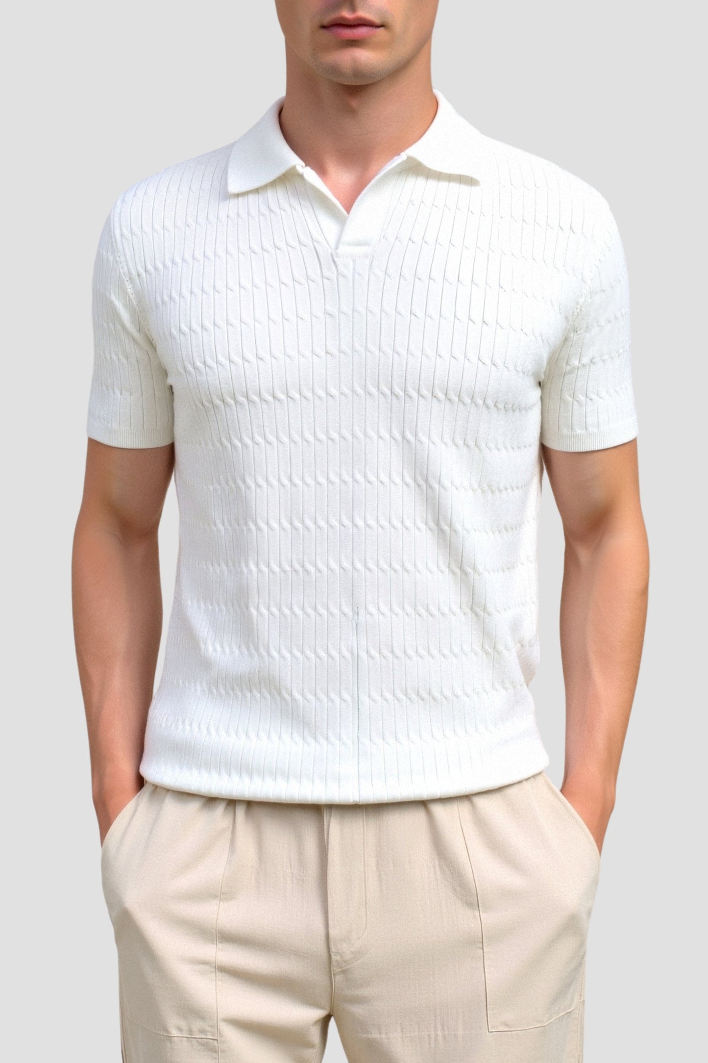 Polo Uomo Maglia Lavorata a Maglia con Motivo Strutturato