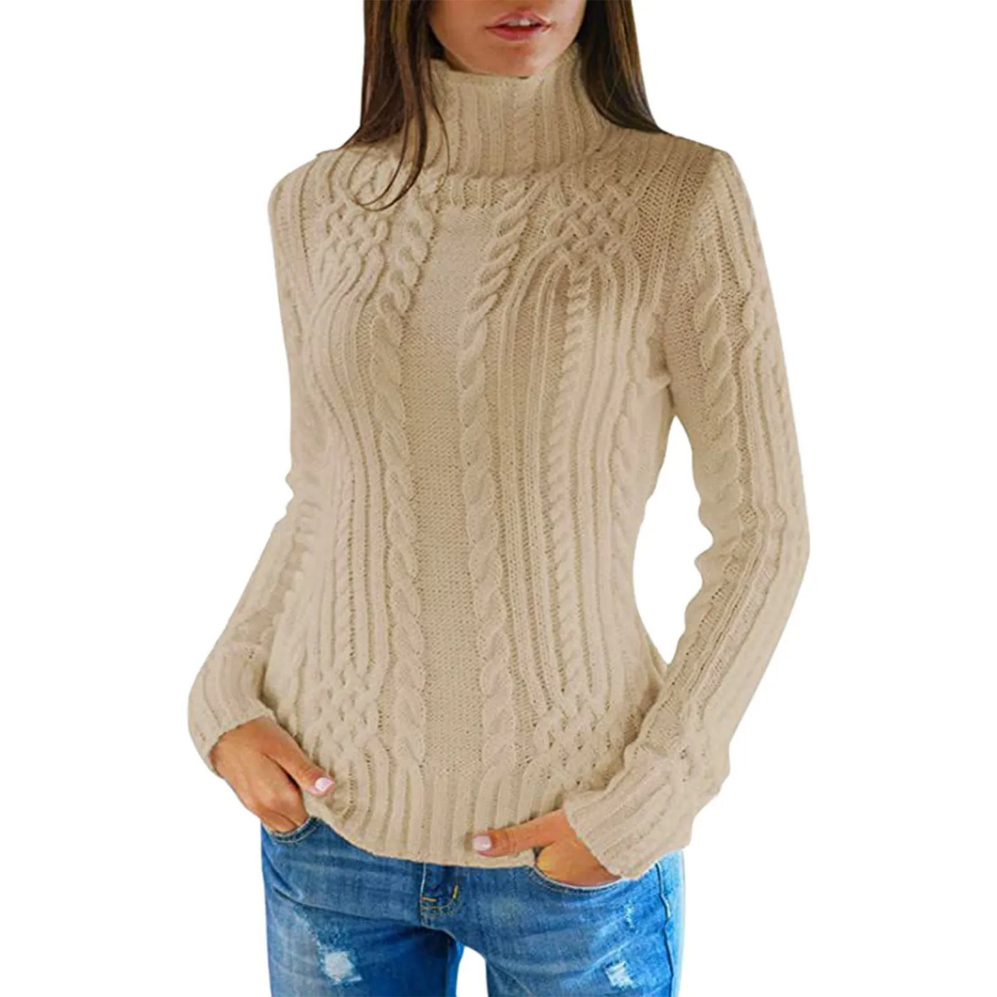 Maglione Donna a Treccia Collo Alto Morbido - Brentozzi