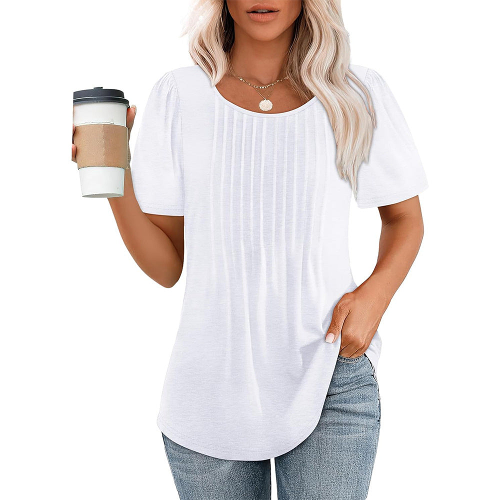 Camicia Plissé Donna Girocollo Stile Casual