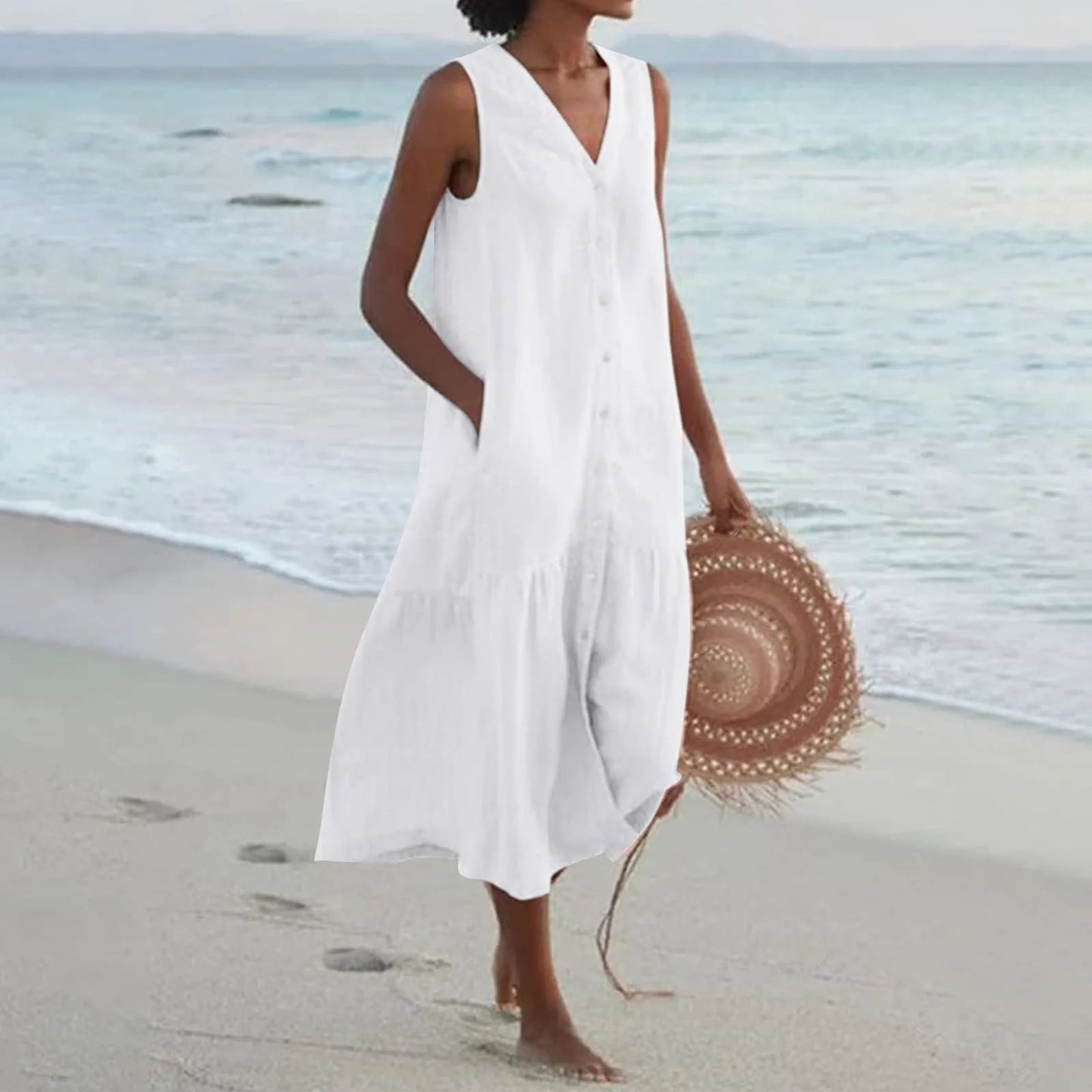 Abito Spiaggia Donna Smanicato Scollo a V - Brentozzi