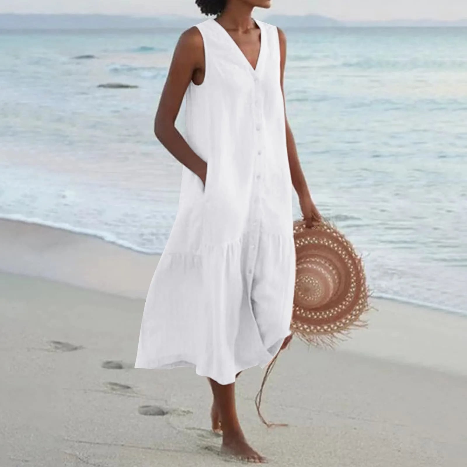 Abito Spiaggia Donna Smanicato Scollo a V - Brentozzi
