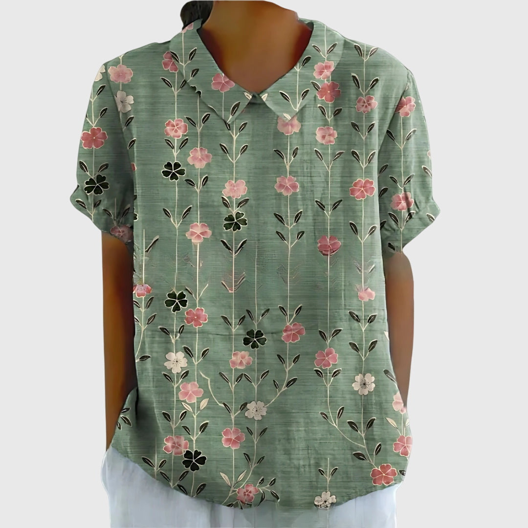 Blusa Donna con Colletto a Fiori Manica Corta