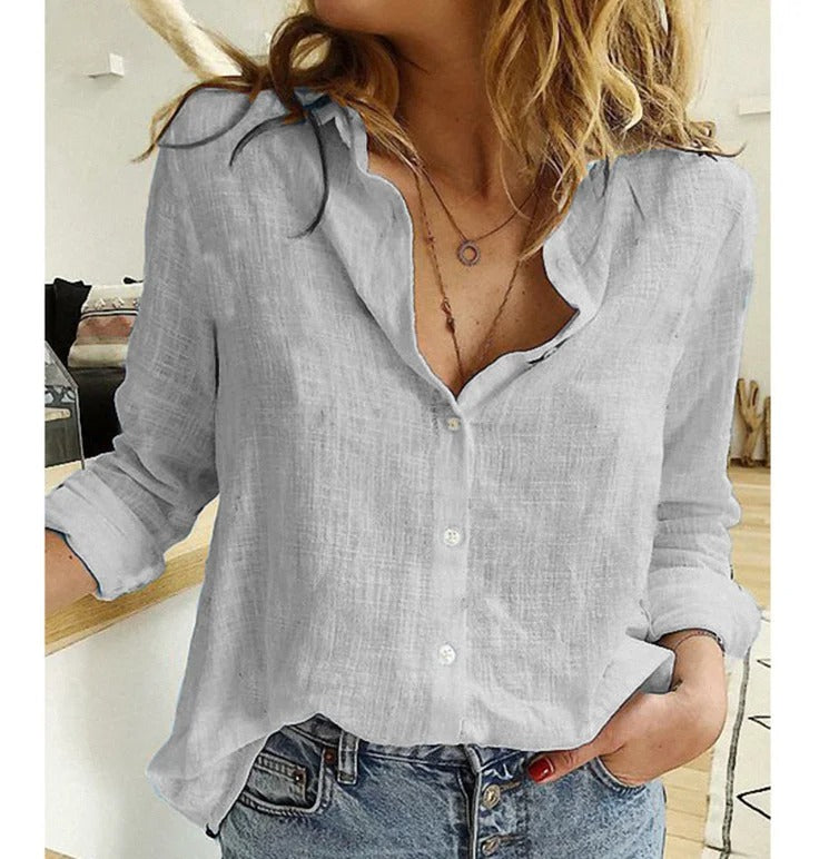 Blusa Donna Casual Bottoni Scollo a V