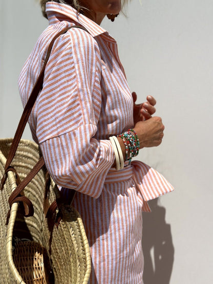 Abito Camicia Donna Manica Lunga Lunghezza Midi