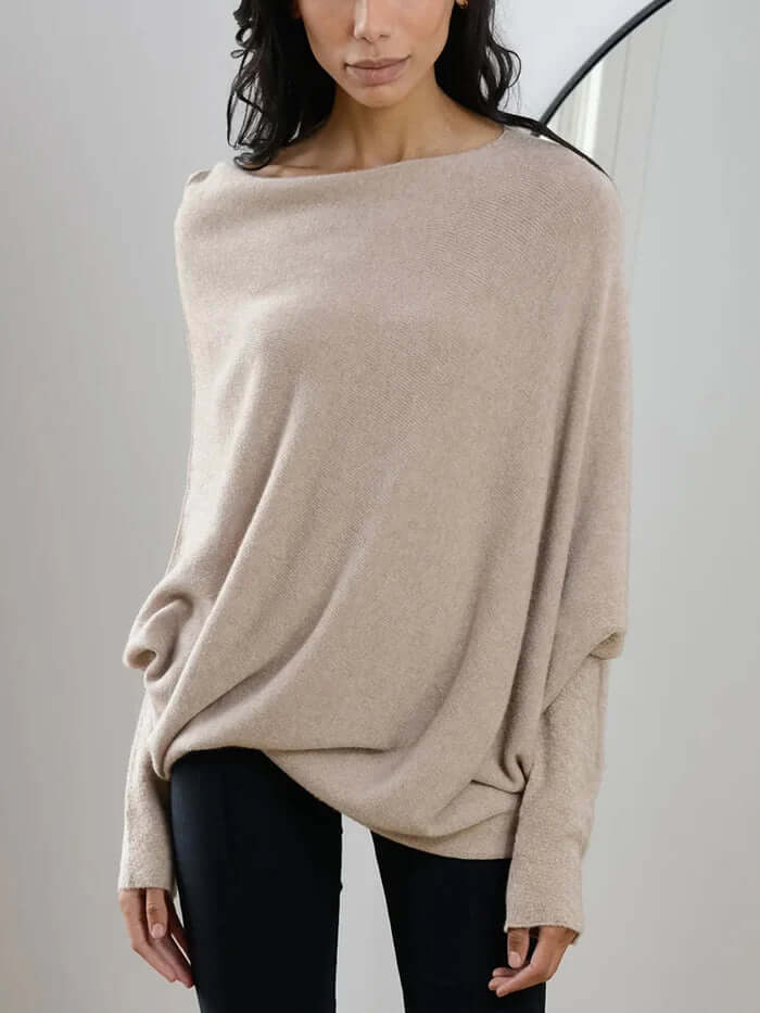 Maglione Donna Collo Alto con Effetto Drappeggiato Asimmetrico