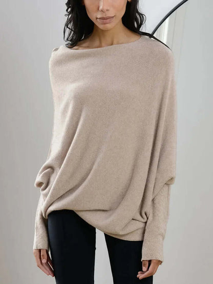 Maglione Donna Collo Alto con Effetto Drappeggiato Asimmetrico